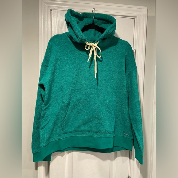 NWT Outerknown Size S Teal Green Terry Knit Pullover Hoodie Top Kangaroo Pocket - Picture 1 of 14